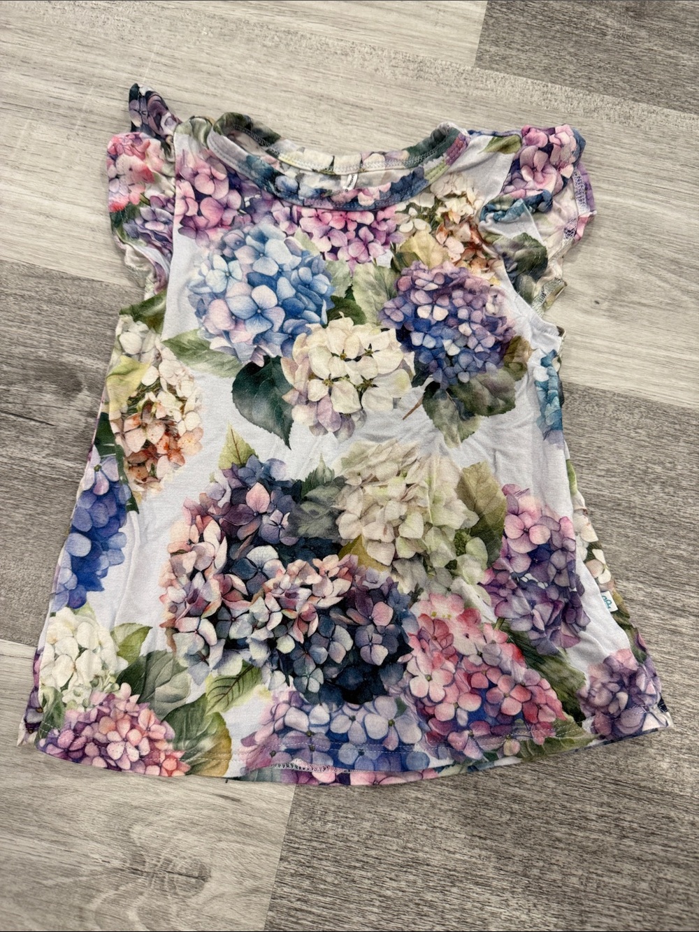 Posh Peanut Floral Hydrangea Flutter Sleeve Top - Blue, Purple, Pink, Green